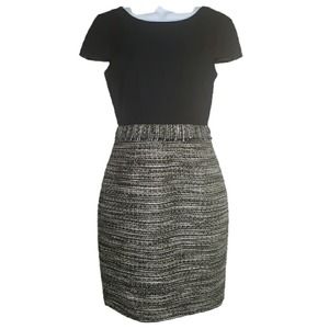 Tahari Black White Shift Tweed Dress Size 4